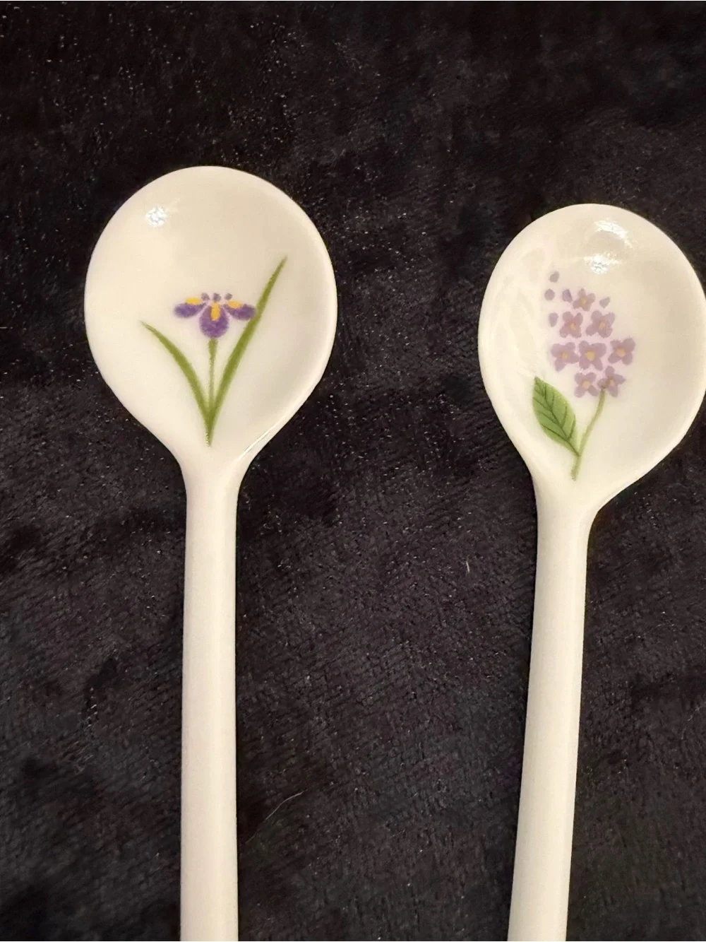 Set of 4 Floral Ceramic Teaspoons Pink Matchstick Handle Decorative Spoons